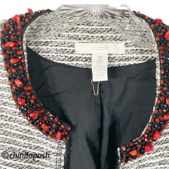 Chicos Embellished Neckline Tweed Jacket - Picture 5 of 7